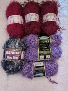 FUN SELECTION OF FASHION EYELASH YARN!! As Pictured. Mixed Lot Of 7 - Picture 1 of 23