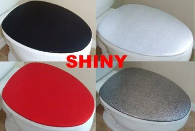 Cubierta de tapa de tela brillante para modelos de asiento de inodoro redonda y alargada hecha a mano en EE. UU. Foto 1 de 4