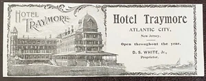 1896 HOTEL TRAYMORE Original Vtg Old Building Photo Print Ad~Atlantic City, NJ - Picture 1 of 2