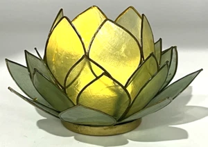 Aqua Capiz Shell Opening Lotus Flower Tealight Candle Holder 3.25" T x 5" W - Picture 1 of 9