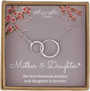 Mother Daughter Gifts, Sterling Silver 2 Circle Mother Daughter Necklace, Mom Bi - Picture 1 of 12