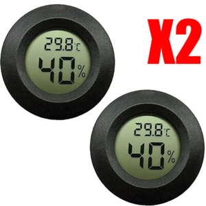 2PCS Digital Cigar Humidor Hygrometer Thermometer Temperature Round Black Gauge - Picture 1 of 12