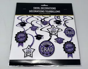 Graduation Party Decorations Grad Value 12 Piece Pack Swirl Decor Purple/Black - Picture 1 of 2