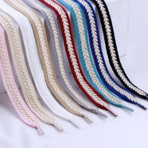 1.5CM Wide Flat Shoelaces 140cm Length Cotton Weave Shoe Laces Sneakers Rope ~ - Picture 1 of 38
