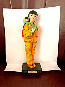 Vintage 8" CHINA DOLL  on Stand w/ Baby on Back Beautifully Dressed - Picture 1 of 8