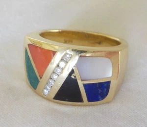 Anillo de diamantes de piedras preciosas con incrustaciones de oro amarillo de 14 K pesado - 14,0 gms, talla 7, 0,21 ctw - Imagen 1 de 13