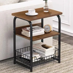 22" Black Metal and Brown Top Side Table - Picture 1 of 8