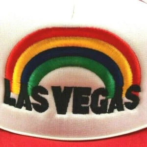 Vintage Trucker Hat Las Vegas 70s Rainbow Embroidered Snapback Mesh Hat NWOT - Picture 1 of 11