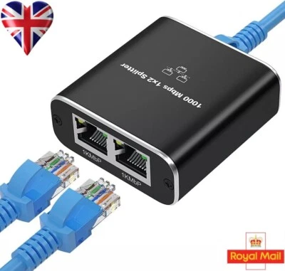Sdoppiatore Ethernet RJ45 da 1 a 2 1000Mbps switch Ethernet Gigabit Lan Extender UK - Immagine 1 di 4