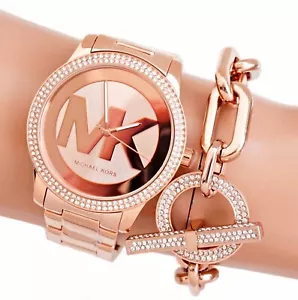 Montre pour femme Michael Kors montre-bracelet MK6880 Tibby or rose acier inoxydable cristal neuve - Photo 1 sur 10