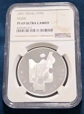 2001 ISRAEL S2NS MUSIC NGC PF69 ULTRA CAMEO - Image 1 of 3