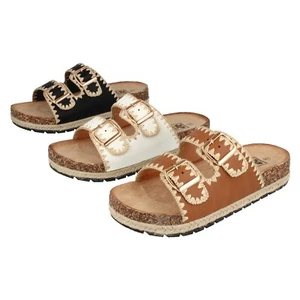 Ladies Down To Earth Mules/Sliders, Twin Straps And Adjustable Buckles: F1r2106 - Picture 1 of 31