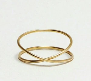 14k Solid Gold Split Shank Wire Ring Wedding Minimalist Women Ring Modern Design - Picture 1 of 12