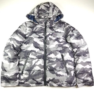 Tommy Hilfiger Quilted Puffer Jacket Hooded Green Gray Camouflage Men's Medium - Image 1 of 4