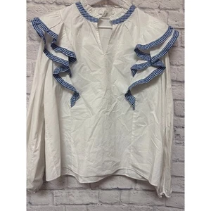 Hyacinth House Tuckernuck White Blue Gingham Ruffle Holly Hobby Cottage Top XXL - Picture 1 of 4