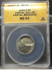 1999 Jefferson Nickel ERROR BROCKAGE STRIKE From Overlapping Coin & PART. COLLAR - Picture 1 of 9