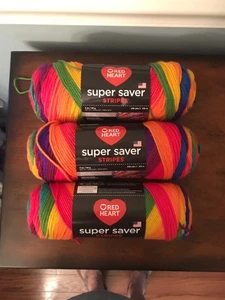 Red Heart Super Saver Stripes Collection Favorite Stripe Lot of 3 Knäuel - Bild 1 von 8