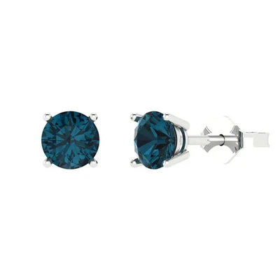 1.5 cttw Round  London Blue Topaz Gold-Plated  Push Back Stud Earrings for Women - Image 1 of 4