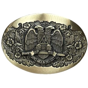 Scottish Rite Freemasonry 32nd Degree Double Eagle Belt Buckle Brass ADM 1ST ED - Picture 1 of 14