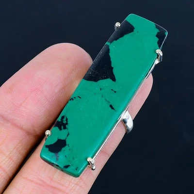 Anel feito à mão folheado a prata 925 turquesa verde cobre tamanho 5 EUA - Imagem 1 de 3