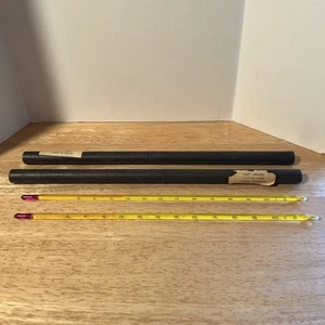 Pair (2) Vintage Cambosco Scientific Glass Thermometers Lab Quality Yellow Back - Picture 1 of 7