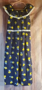Janie And Jack Jumpsuit Zitronenmuster Rüschenbesatz Kinder Mädchen marine gelb Gr. 4 - Bild 1 von 4