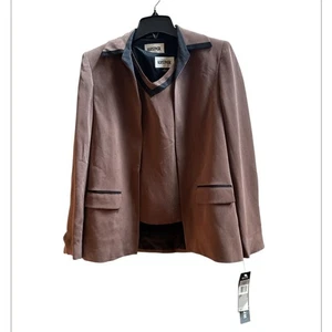 Vintage Kasper 100% Silk vest and matching blazer Brown Size 4 NEW - Picture 1 of 9