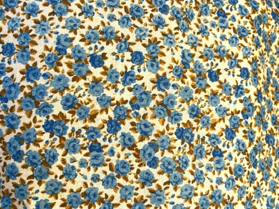 Ancien Coupon Tissu Bleu Coton Fleurs Vintage Cotton Fabric - Photo 1/4