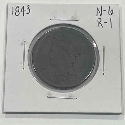 1843 Large Cent Petite Head N-6 R-1 - Image 1 of 4