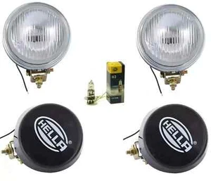 Pair Hella Round Fog Lamp Clear Glass + Cover With H3 12V 55 Bulb Universal - Picture 1 of 4