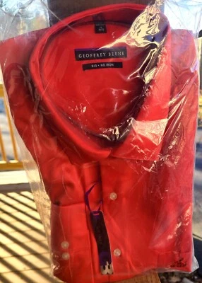 Nueva Camisa Grande Geoffrey Beene Sin Arrugas Mezcla de Algodón para Hombres 19-34-35 Roja Llama Foto 1 de 4
