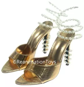 Golden Snakeskin Pattern Pearl Wrap Open Toe Pumps Stiletto High Heels Shoes - Picture 1 of 5