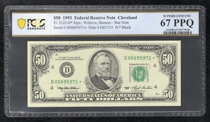 FR. 2125-D* 1993 $50 *STAR* FRN CLEVELAND, OH PCGS BANKNOTE GEM UNC-67PPQ (S) - Picture 1 of 2