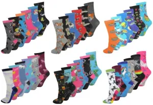 Ladies Womens Socks Novelty Design Cotton Blend Designer 6 Pairs Adults 4-7 - Picture 1 of 7