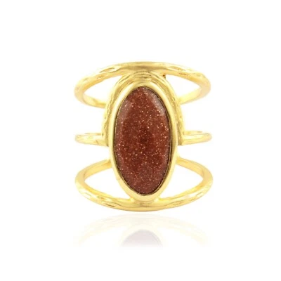Three Layer Beautiful Red Sunstone Gold Plated Adjustable Gemstone Ring - Image 1 of 3