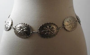 Vintage Metallgürtel ovale Blumenmedaillons für Taille oder Hüften ca. 28 Zoll B40 - Bild 1 von 14