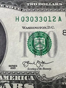 SERIES 2013 CU TWO DOLLAR CRISP $2 NOTEs REPEATER with FANCY SERIAL NUMBERs LOOK - Picture 1 of 11