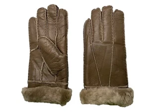 Women's Genuine Sheepskin Coffee Brown Warm Leather Shearling Fur Gloves - Picture 1 of 1