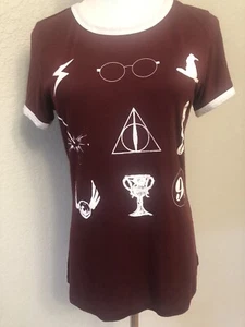 Warner Bros Harry Potter Wizardry T-Shirt Maroon & White Ringer Women's Medium - Picture 1 of 5