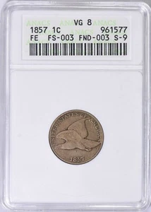 1857 ANACS VG8 Obv Clashed Die FS-401 (FS-003) S-9 Flying Eagle Cent-Old Holder - Picture 1 of 3