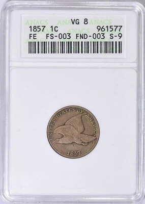 1857 ANACS VG8 Obv Clashed Die FS-401 (FS-003) S-9 Flying Eagle Cent-Old Holder - Image 1 of 3