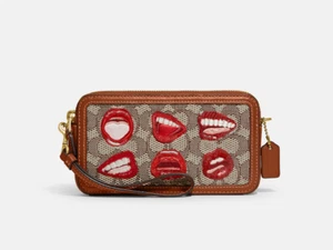 NWT Coach X Tom Wesselmann Kira Crossbody Signature Jacquard Brown Bag Lips Kiss - Picture 1 of 3
