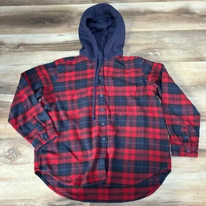 Camisa de franela American Eagle para mujer mediana a cuadros con capucha de gran tamaño - Imagen 1 de 10
