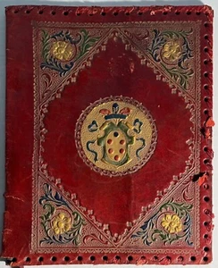 Antiker geprägter italienischer Leder Bucheinband dekorative Blumenmotive handbesetzt - Bild 1 von 8