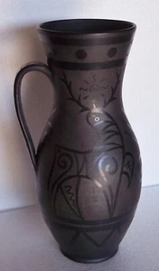 Vintage CLUJ NAPOCA Black on Black #49 Pitcher Style Vase TALL 15" Romania - Picture 1 of 6