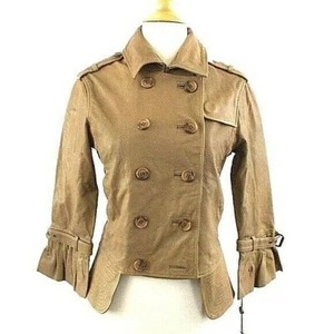 NWT Alpha Industries Leather Jacket US Women’s Small Camel Brown Double Breast - Picture 1 of 8