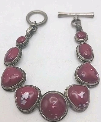 Pulsera Boho 7,5" De Colección Lucky Brand Piedra Mezclada Roja Tono Plateado Foto 1 de 4
