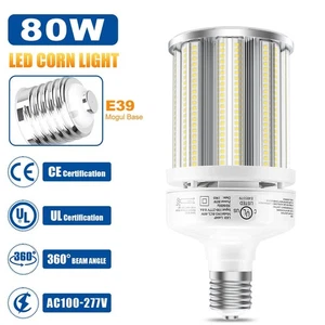 UL 80W LED Corn Light Bulb 5000K Warehouse High Bay Shop Lighting E39 Mogul Base - Picture 1 of 12