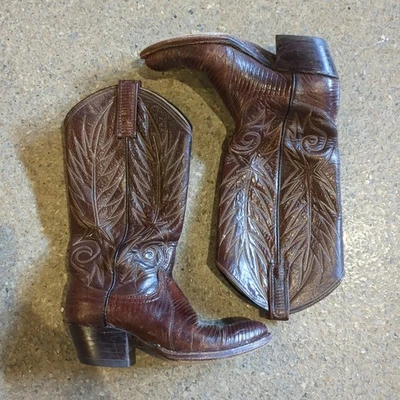 Botas vaqueras Dan Post para mujer 4 1/2 C con piel de lagarto vintage cuero marrón oscuro Foto 1 de 4