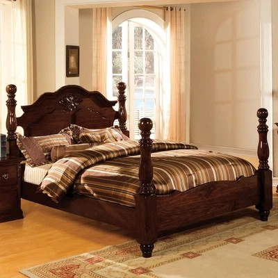 Furniture of America Hemps Solid Wood Four-Poster California King Bed in Brown - Image 1 of 4